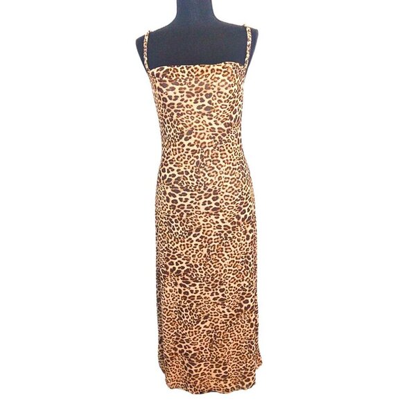 KIRIOUS LOS ANGELES LEOPARD PRINT CRISSCROSS MAXI SLIP DRESS - SIZE M - Picture 1 of 6